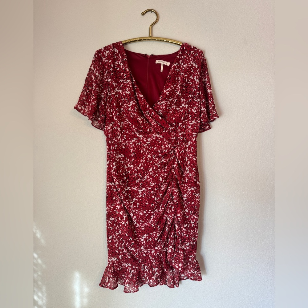 BCBGeneration - Midi Multi color red, maroon, white ruffle dress - Size 12